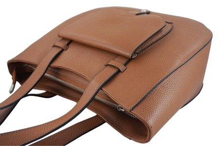Skórzana torebka na ramię z kieszenią - Brązowa jasna 